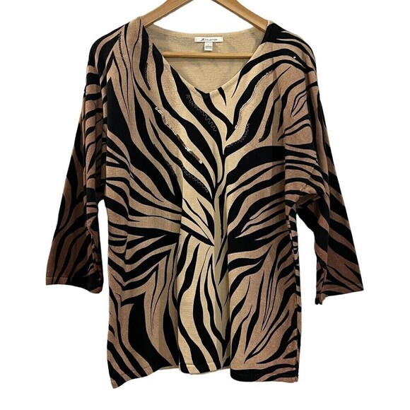 JM Collection Women 3/4 Sleeve V Neck Pull Over‎ Leopard Print Sweater Size L - Picture 1 of 10